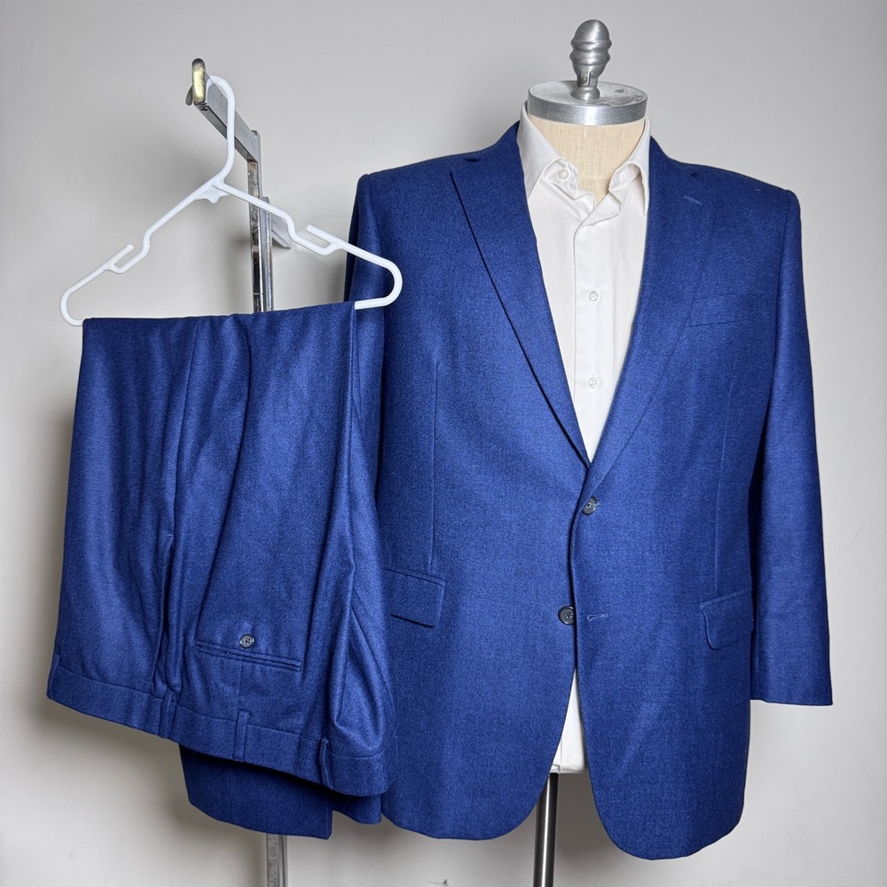 Brooks Brothers 1818 Suit Mens 46R W41 Blue Solid Wool Flannel Madison Fit